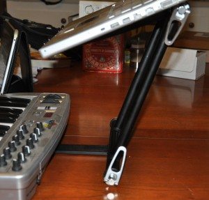 side view, showing acute adjustment for laptop.