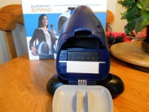 Battery and shoulder strap storage