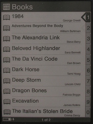 screenshot of books menu
