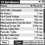 Screenshot of Handmark's MobileDB for Palm