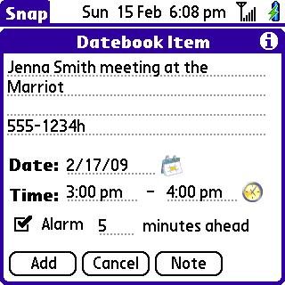 Note #2: Intermediate screen for Datebook- got the time and date right!