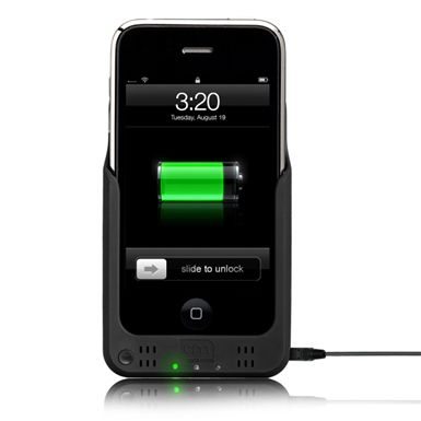 The bright green LED is activated when your iPhone is being charged. It cannot be turned off - and is <i>very</i> bright! Note the mini-USB connector on the side. This acts as a pass-thru sync cable when you're in charge mode.