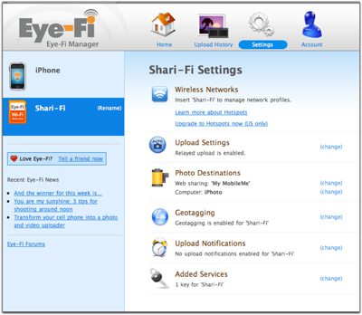 Eye-Fi Management Screen Shot