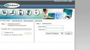 This is the I'm In Touch Login Page showing the computer name of the activated desktop on your left and your login information on your right.