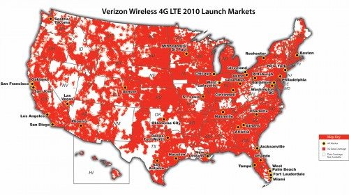 4G LTE 2010 Launch Markets Map H4 Web