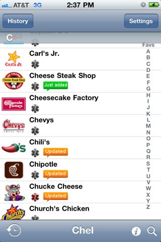 Restaurant Nutrition app for iPhone