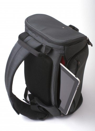 Rear view of the Python, showing the strap and the laptop/tablet pocket.