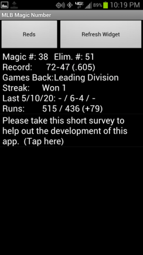 MLB MagicNumberWidget Details