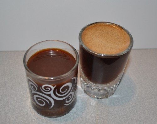 Krups shot on left; Crema on right