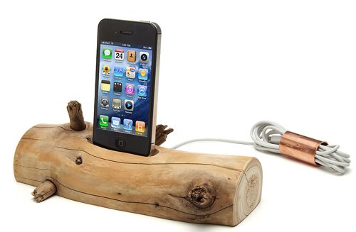 driftwood iphone charging dock