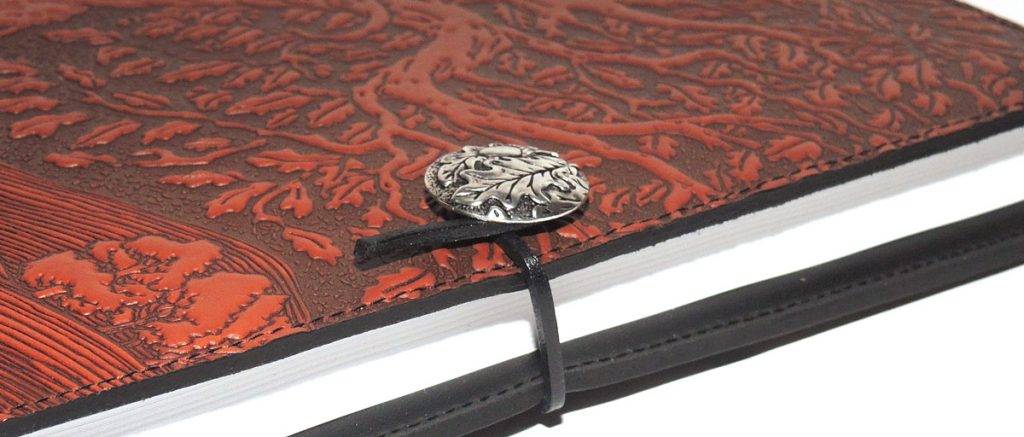 Oberon Design Large Refillable Leather Notebook Cover, Celtic Hounds
