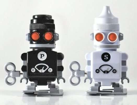 robot salt and pepper shakers