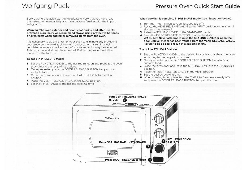 Wolfgang Puck Pressure Oven Cooking Chart