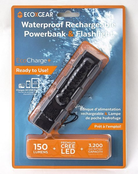 ECOXGEAR EcoCharge+ waterproof rechargeable powerbank and flashlight