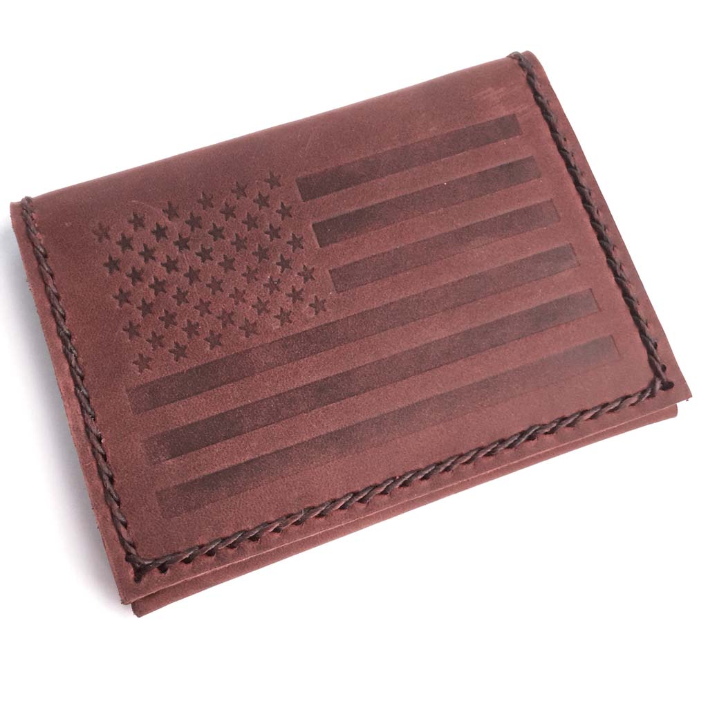 JooJoobs American Flag Leather Card Wallet Slim Men's Wallet Handmade Cowhide