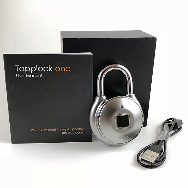 one+ Tapplock Smart Fingerprint Padlock Sterling Silver - Bluetooth Keyless Rechargeable Biometric 