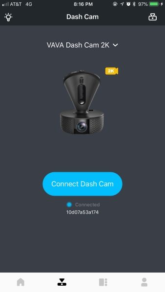 Vava Dash cam Connect Screen