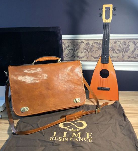 BalticDomini MensOrangeLeatherBriefcase 20