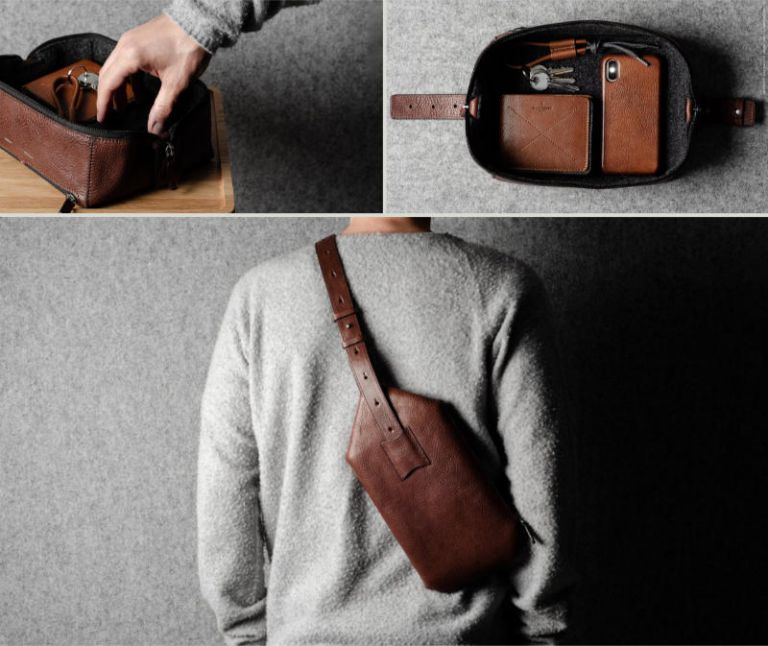 This leather sling pack turns into a valet tray for your EDC - The ...