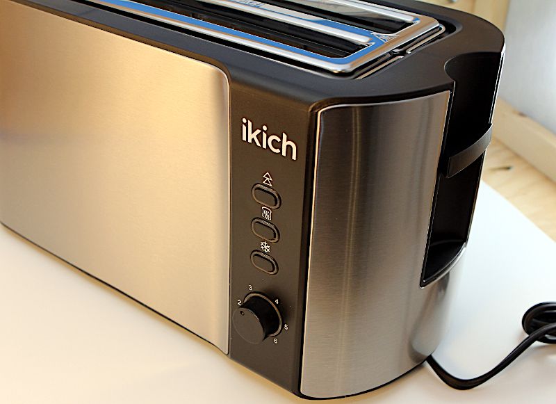 Ikich Toaster 2 Long Slot, Toaster 4 Slice Stainless Steel, Warming Rack