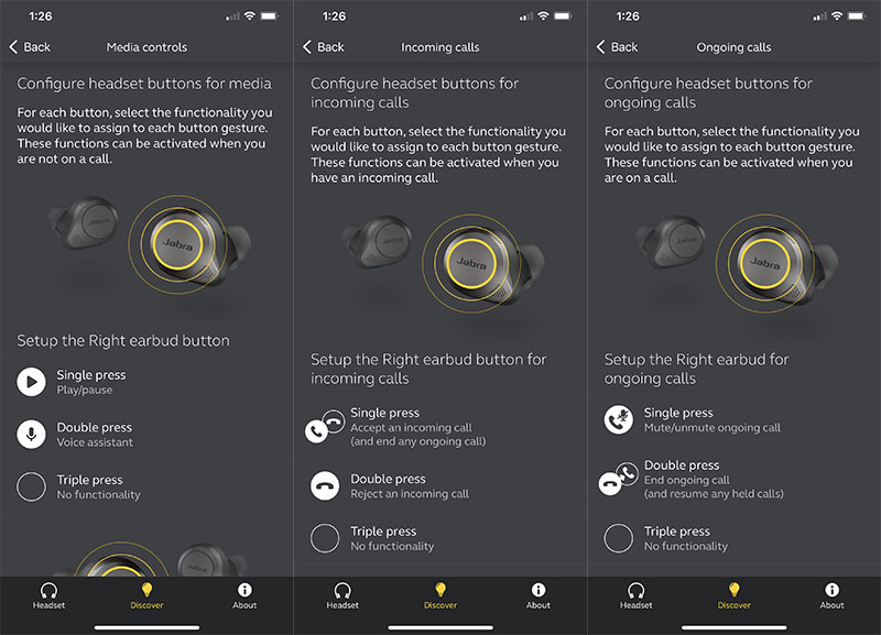 jabra elite 85t touch controls