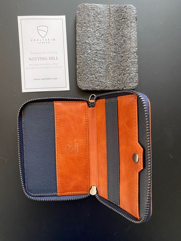 Vaultskin MAYFAIR Minimalist Leather Zipper Wallet. Slim RFID- Blocking  Multi-Card Holder With Coin Compartment