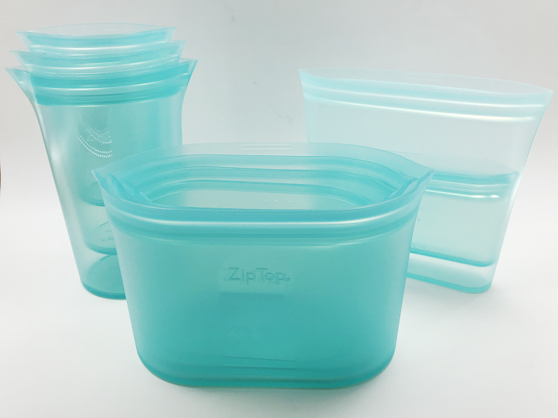 Zip Top 10-Piece Reusable Platinum Silicone Food Containers