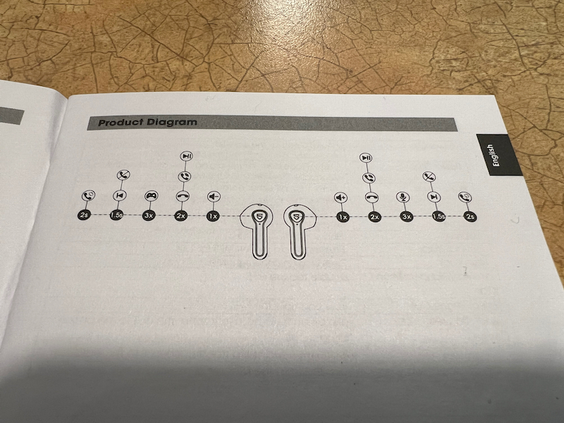 SOUNDPEATS Air3 manual showing button controls