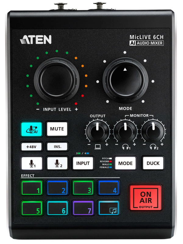 Podcast AI Audio Mixer  MicLIVE™ 6-CH - UC8000, ATEN Capture