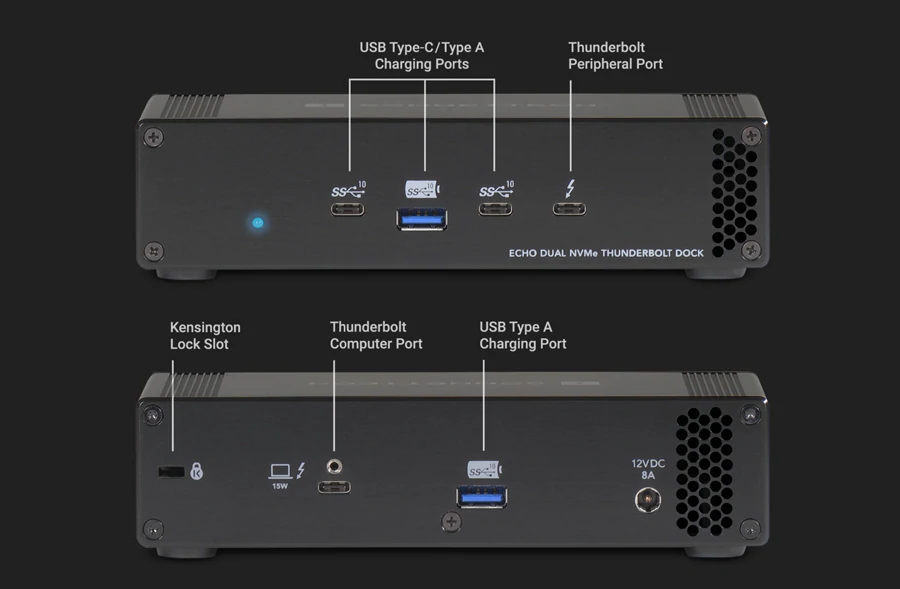 Sonnet Echo Dual NVMe Thunderbolt Dock connectors