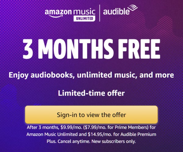 amazon music unlimited audible 3 month trial