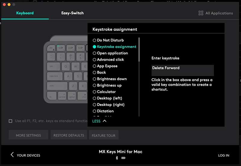 logitech mx keys remap