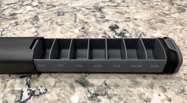 7 Day Weekly Pill Organizer 2.0 by mbarc - Premium Stylish Aluminum and  Wood Large Capacity Pill Box for Supplements, Pills, Vitamins and Medication.  (Steel Grey)