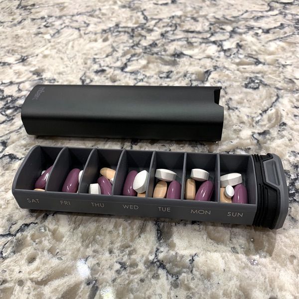 HigherHuman 7 Day Weekly Pill Organizer by mbarc - Premium Stylish Aluminum  and Wood Large Capacity Pill Box for Supplements, Pills, Vitamins and