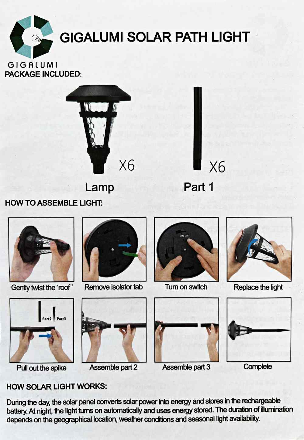 Gigalumi solar store lights instructions