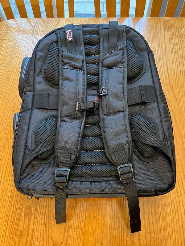 Back side of the backpack - nice straps, padding, and trolley straps