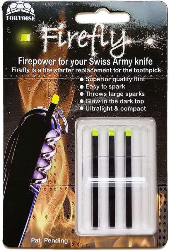 This mini fire starter replaces the toothpick on your Swiss Army Knife