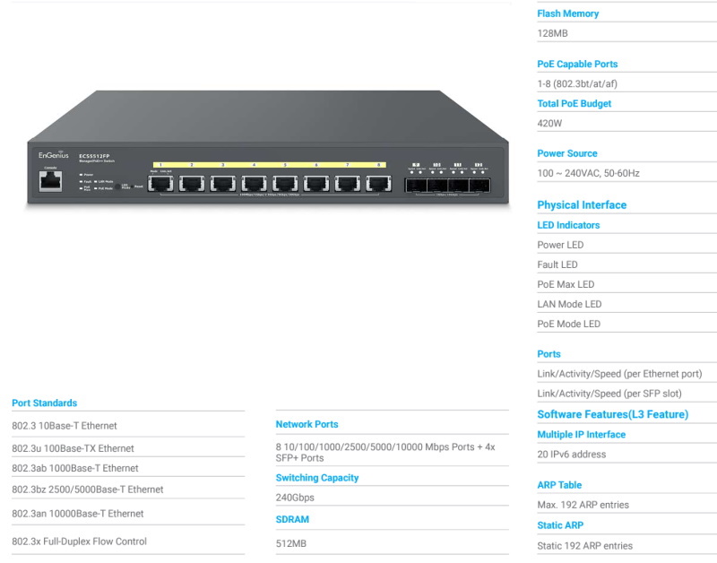 ECS5512FP: Cloud 8-Port 10 Gigabit PoE Switch