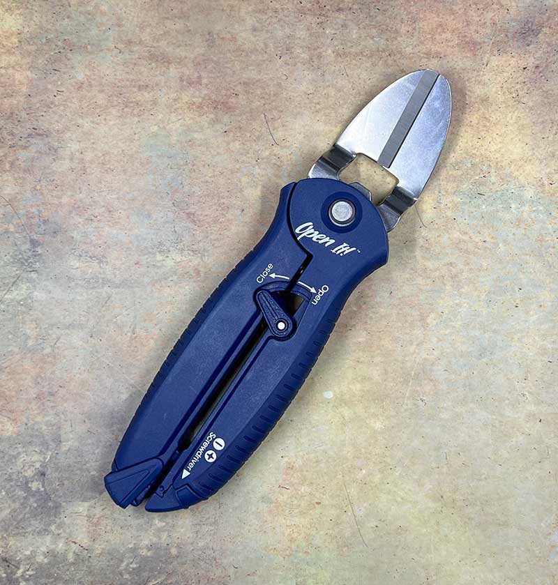 Zibra Open-It! All-In-One Multi Tool with Heavy-Duty Scissors, Box Cutter,  Screwdriver, and Package Opener, Blue