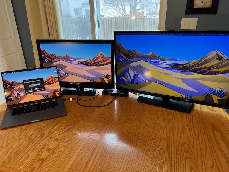 Dual external displays, plus the laptop display for three total displays