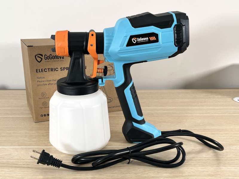  700W HVLP Power Paint Sprayer, GoGonova 1400ml Large Container  Electric Spray Gun with Cleaning&Blowing Functions, 4 Nozzles, 3 Patterns  and Filter for Home Exterior, Interior, Fence, Shed and Cabinet 