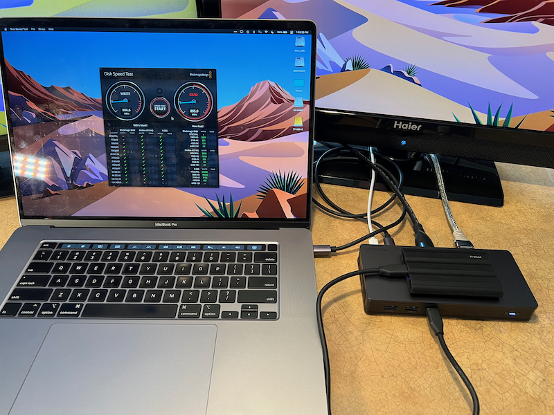 External SSD goes as fast as it can when plugged in to the dock