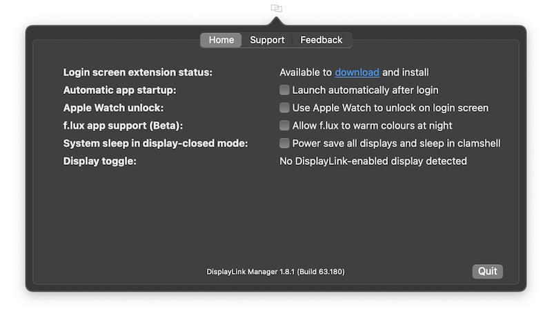 DisplayLink Mac menu bar app