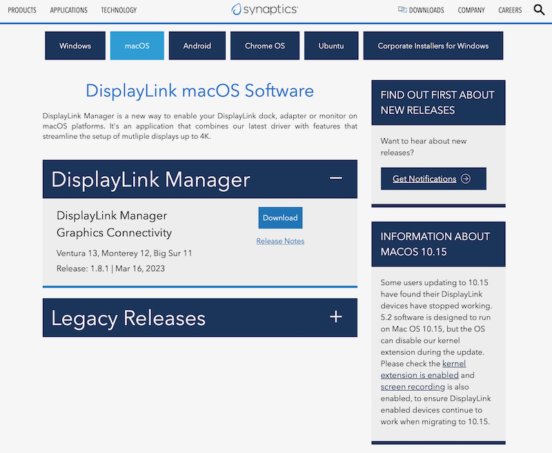 DisplayLink driver download page