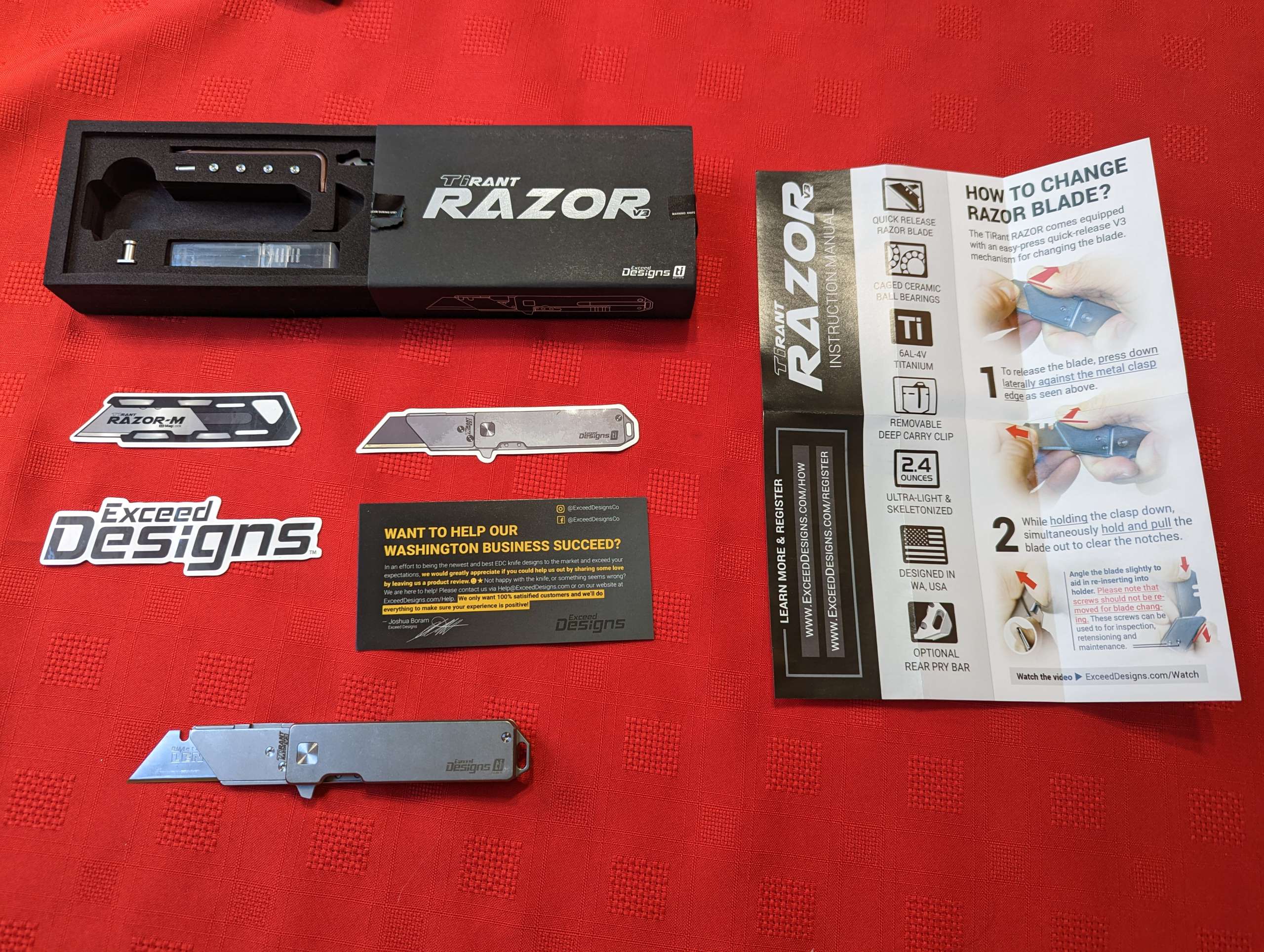 TiRant RAZOR V3 Utility Knife (Stonewashed 6AL-4V Titanium) – Exceed Designs