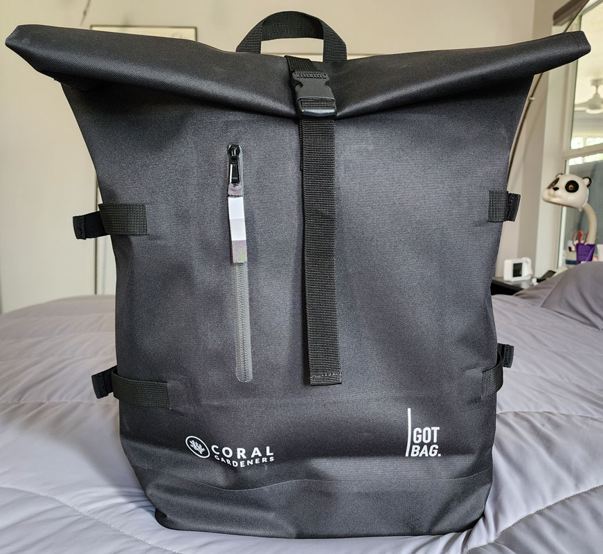 GOT BAG Coral Gardners edition rolltop backpack review - using ocean impact  plastic to tote your stuff - The Gadgeteer