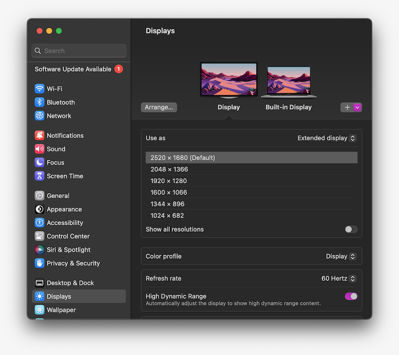 macOS display settings