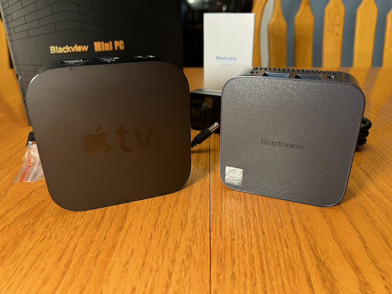 Blackview MP80 Mini PC compared to an Apple TV