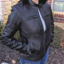 fjackets womens real leather black biker jacket 01b
