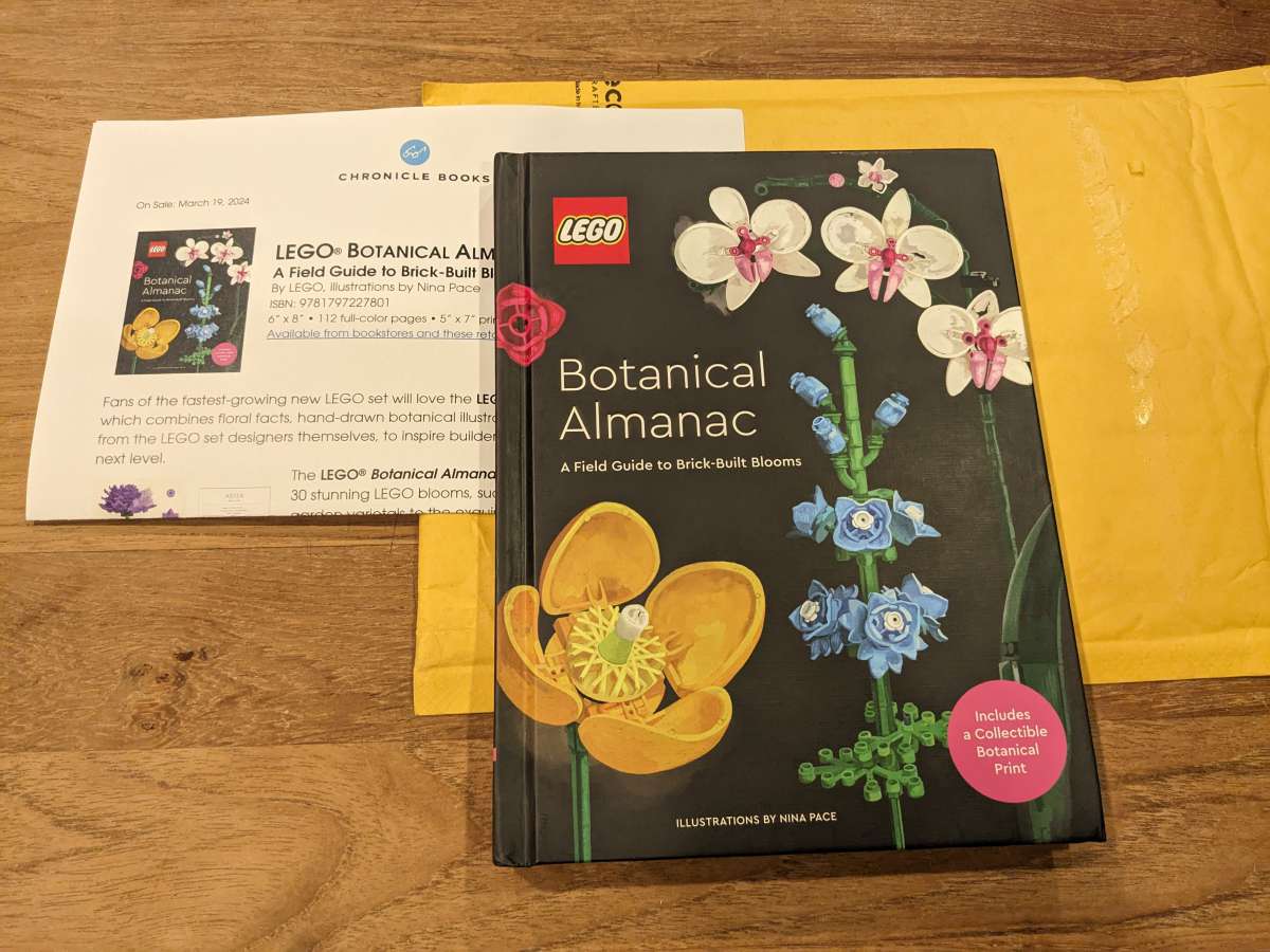 LEGO Botanical Almanac with packaging behind it